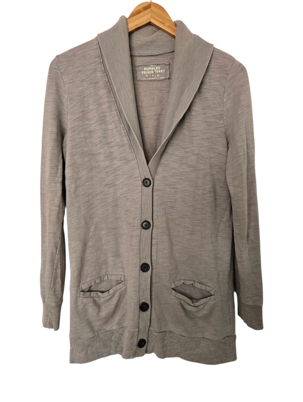 🤍 J.Crew Rumpled French Terry Shawl Collar Cardigan | Gray | Size S